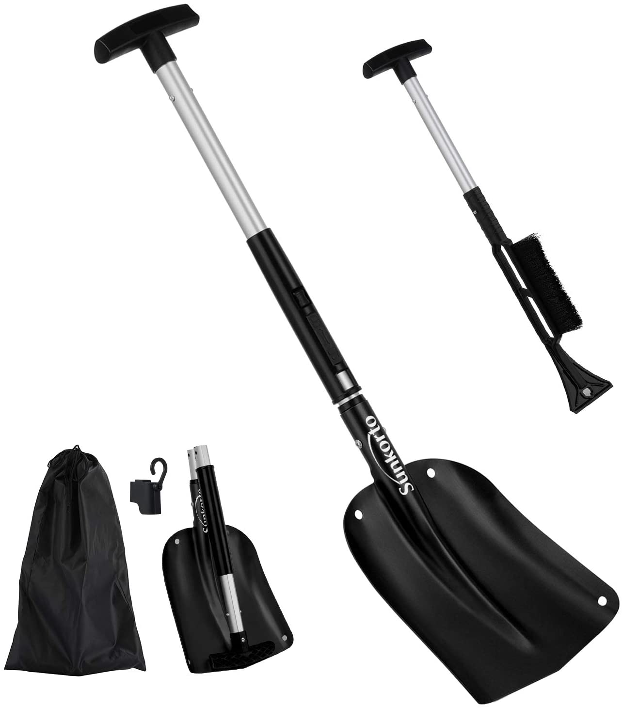 Sunkorto Collapsible Snow Shovel with Snow Brush & Scraper, Aluminium