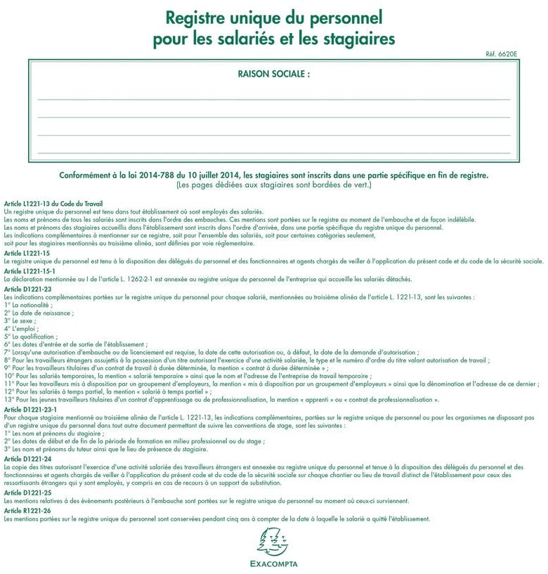 Exacompta, Ref 6620E, Horizontal Single Register of Personnel (Employees and Trainees) Record Book (52 Pages) - Image 4