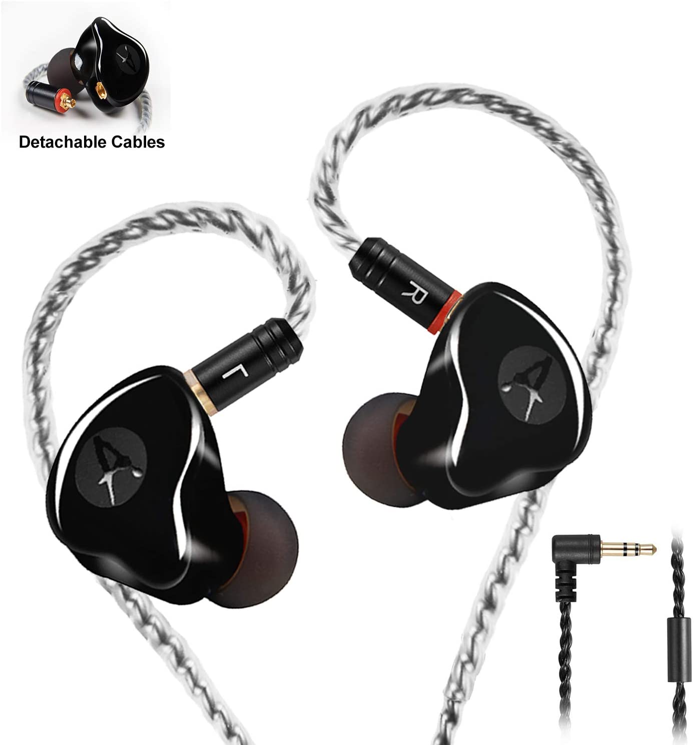 Famedy In Ear Monitors,Wired Earbuds Earphone Dual Drivers Headphone with MMCX Detachable Cables,Noise-Isolating in-ear Monitors for Musicians Sweatproof Sports Headphone Hifi Stereo (Black