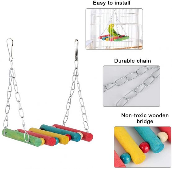 Bird Swing Toys for Chewing & Playing - YOUTHINK 7 Packs Colorful Natural Wooden Hammock Hanging Bell Fits for Parakeets , Parrots, Conures, Love Birds, Budgie, Budgerigars - Image 4