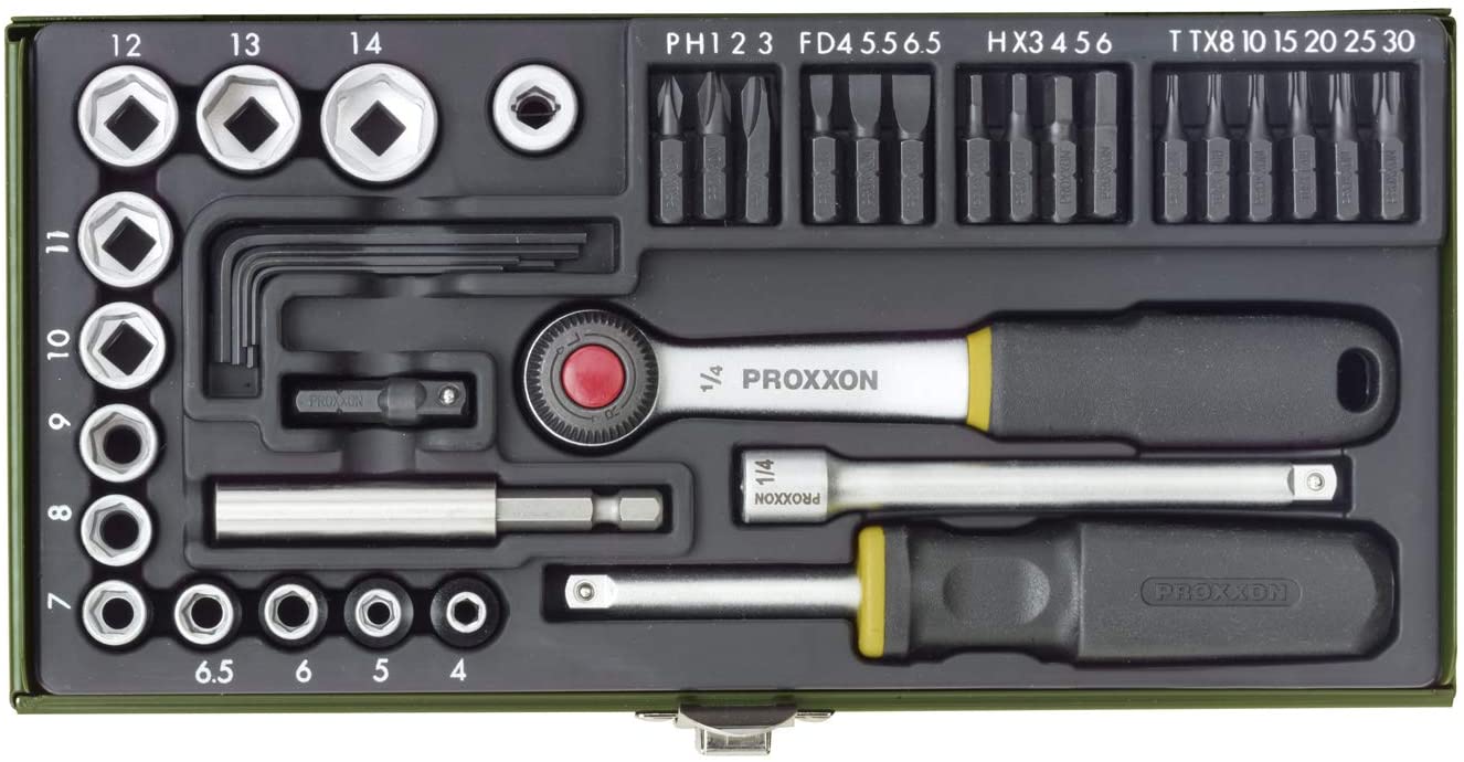 Proxxon 23070 Socket Set, 0 V, Multi-Colour, 1/4-Inch, Set of 39 Piece - Image 2