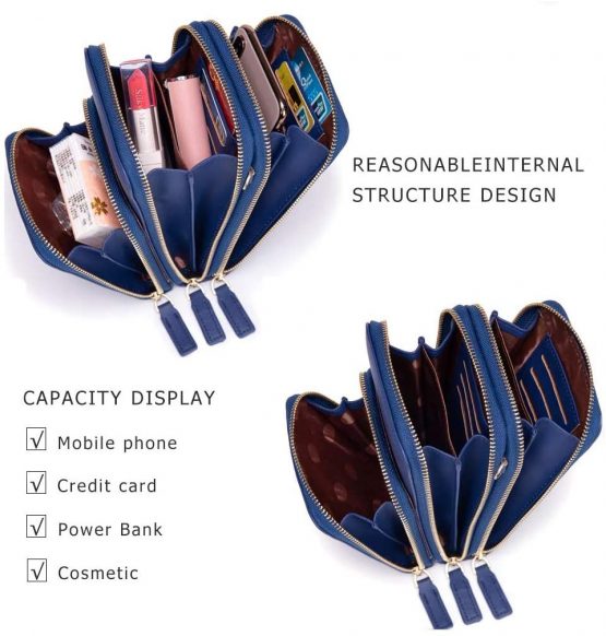 Fangoo Women Crossbody Phone Bag Small Cellphone Crossbody Purse Wallet Mini Lightweight Leather Cross Body Cell Phone Bag with Strap Card Slots (Blue) - Image 4