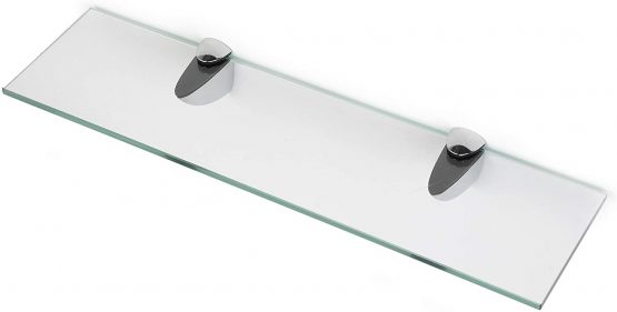 BSM Marketing 6mm Thick Toughened Glass Shelves with Large Chrome Finish Shelf Supports 600mm, 500mm and 400mm (1, 600mm x 100mm)