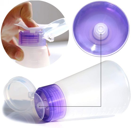 Acetone Pump Dispenser Push Down Pump Dispenser Lockable Alcohol Dispenser Bottle 2 Packs 180ml One-Touch Pump Dispenser Empty Bottle For Alcohol,Acetone,Nail Polish & Makeup Remover, Toner ect. - Image 2