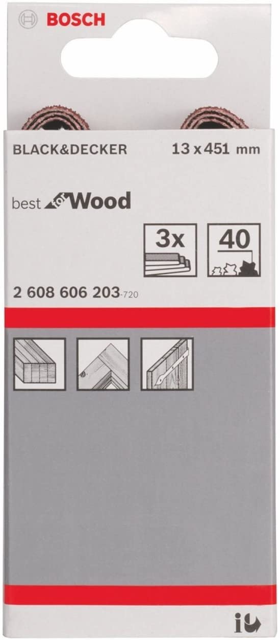 Bosch 3X PRO Paint on Wood and Hardwood X440 Sanding Belt for Power Files (for Paint on Wood Hardwood, 13 x 457 mm, Grit 40