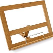 Relaxdays Bamboo Cookbook Holder, 24 x 32 x 18 cm, Recipe Book Stand Ajustable, 3 Angles, Kitchen Reading & Book Support w/ Page Holder, Brown