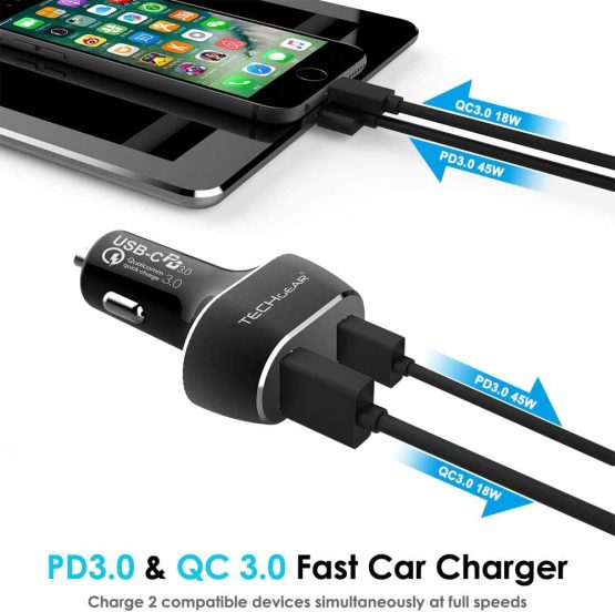 TECHGEAR USB C Car Charger, 63W 2 Port USB Car Charger with 45W PD Power Delivery & 18W Quick Charge 3.0 Port for iPhone 12 11 Pro XS Max XR, iPad Pro/Air 4 Macbook Pro/Air 2018, S21 S20 Note 20 etc - Image 2