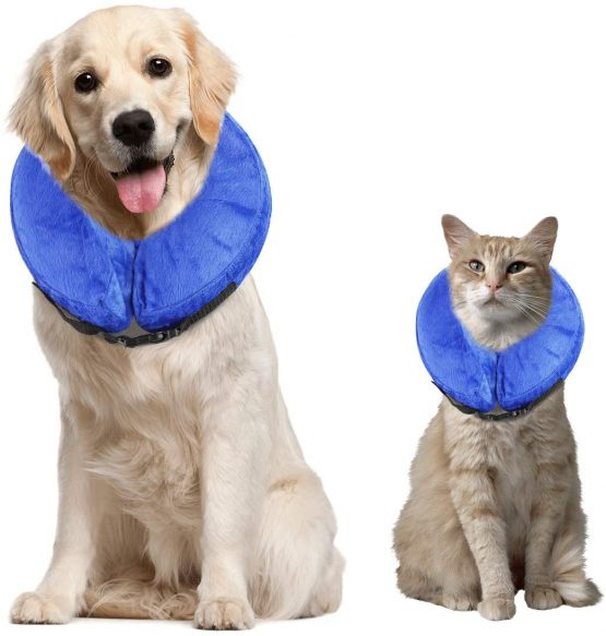 Hxq-top Inflatable Pet Collar Neck Collar Soft Pet Recovery E-Collar For Small Medium Dogs And Cats Prevent Pets From Touching Stitches Protective Inflatable Dogs Collar (S, Blue)