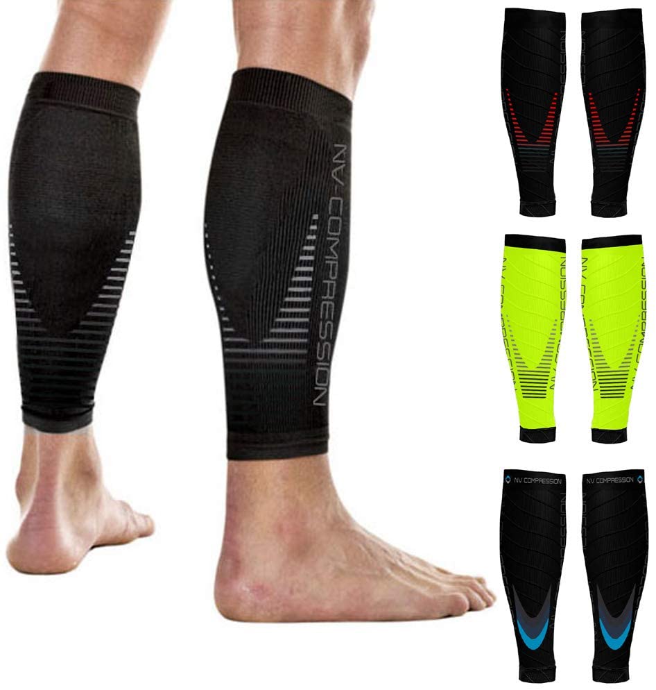 NV Compression Essential Race and Recover Calf Guards/Sleeves (PAIR) 20-30mmHg, for Sports Recovery Shin Splints, Medical