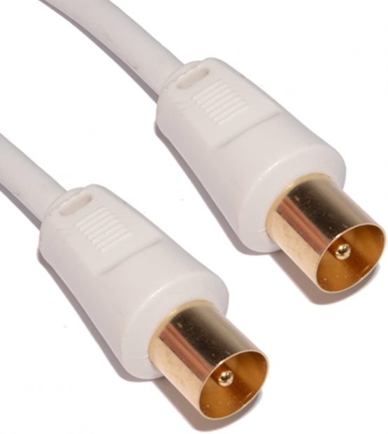 Cable Mountain 3m Gold Plated Male to Male Plugs TV Aerial Coaxial Cable - White