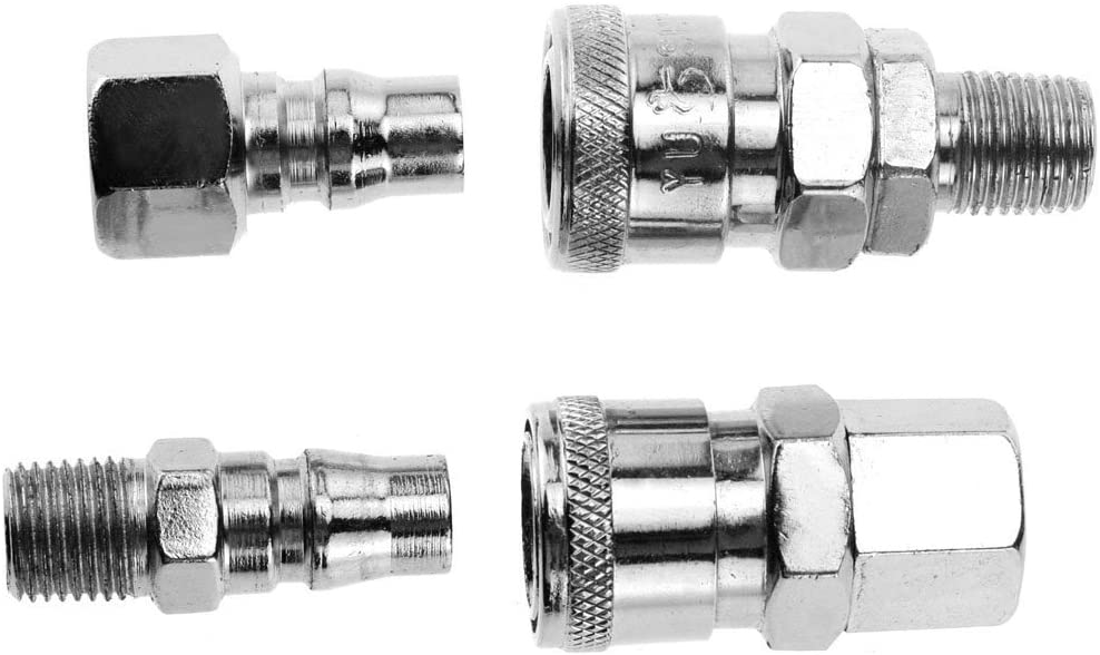 4 pc 1/4" BSP Air Line Hose Fittings Quick Release Coupler Bayonet Connectors Male Female, Silver, 1/4 inch