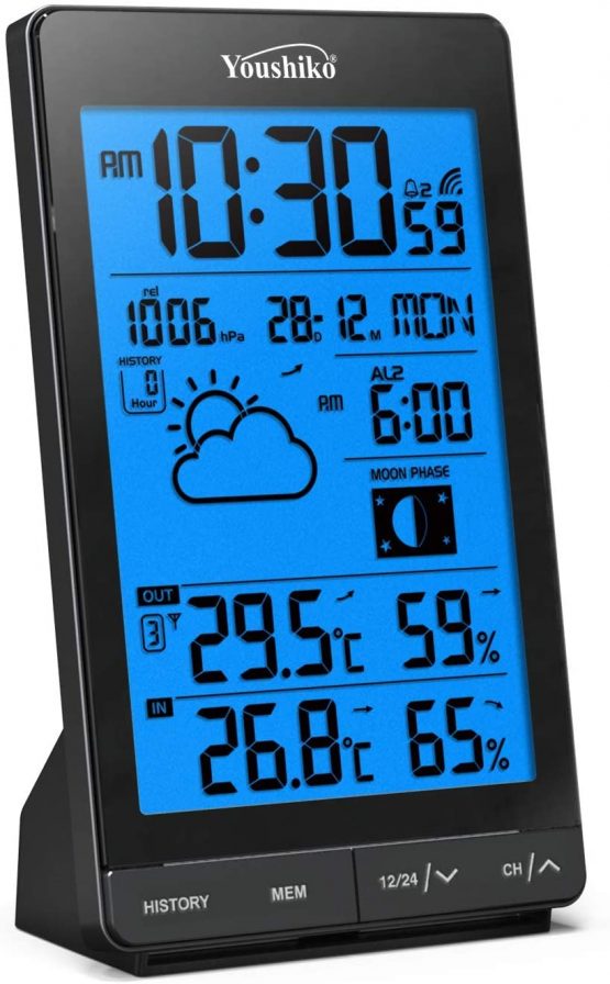 Youshiko Wireless Weather Station, (Official UK Version/Premium Quality/Clear Display) with Radio Controlled Clock Indoor Outdoor Temperature Thermometer, Humidity Barometric pressure (Tall) - Image 3