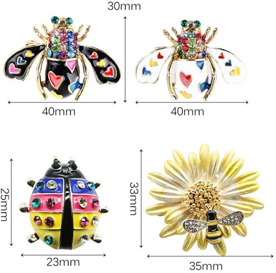 4 Pcs Bee Ladybird Enamel Brooch Rhinestone Crystal Beauty Clothes Collar Dress Scarf Bag Decoration Clip Lapel Pin for Women Gift Jewelry Accessories - Image 2