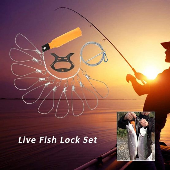 Techson Fish Stringer Kit, Portable Live Fish Large Buckle Lock, Stainless Steel Fishing Gear Accessories, Including 10 Snaps, Float, Plastic Handle and Carry Bag - Image 2