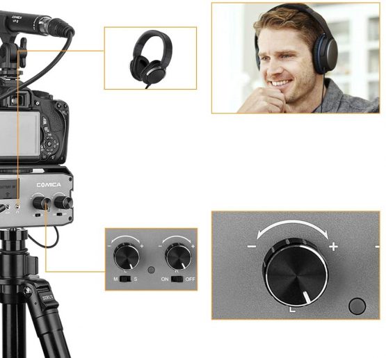 Comica CVM-AX3 Audio Mixer Adapter with 3.5mm/XLR/6.35mm Inputs and Stereo/Mono Output Switch,Camera Microphone Preamplifier for Canon Nikon Sony DSLR Cameras Camcorders Video Shooting - Image 4