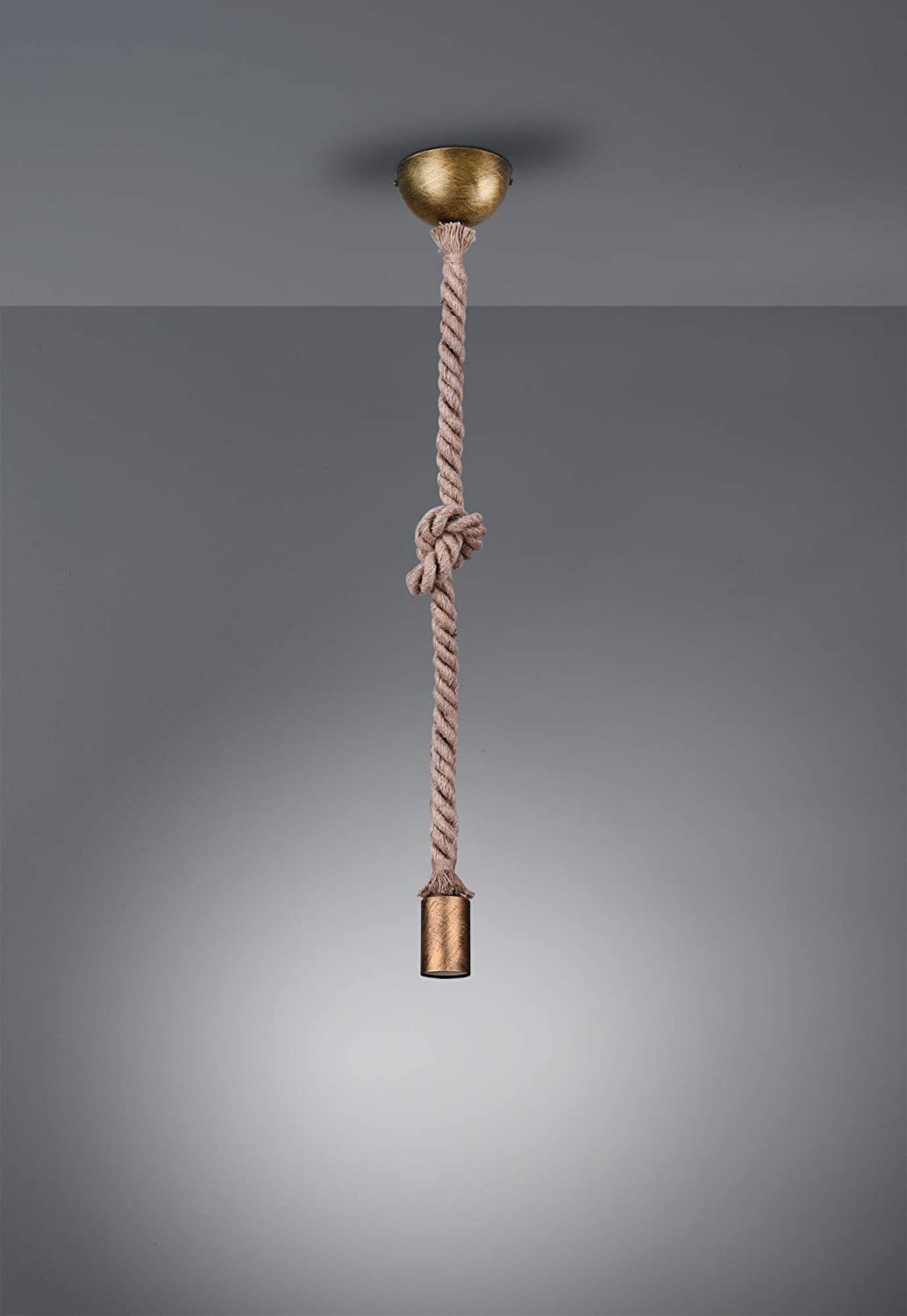 Trio Leuchten Rope 310100104 Pendant Light Antique Brass Metal/Linen Suspension 1 x E27, Old Brass - Image 4