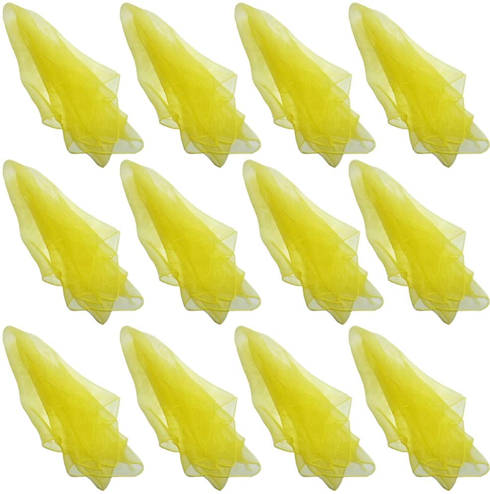 Hoerev Juggling Dance Scarves Pack of 12 - Mixed Colours and Single Colour (Approx. 60cm x 60cm) Yellow
