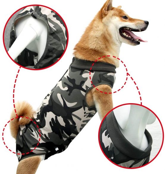 Dog Recovery Suit Cat Abdominal Wound Protector Puppy Medical Surgical Clothes Post-operative Vest Pet After Surgery Wear Substitute E-collar & Cone (3XL, Camouflage) - Image 2