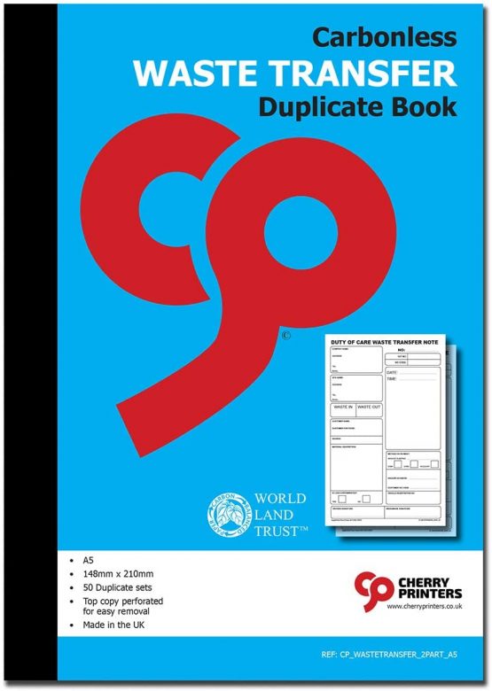 Cherry Carbonless NCR Duty of Care Waste Transfer Duplicate Book A5 50 Sets