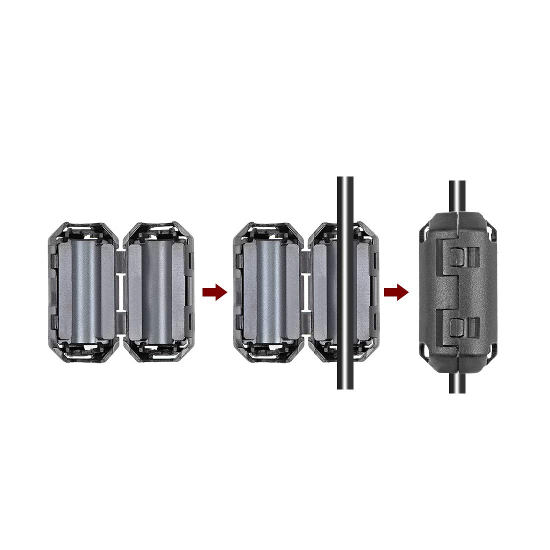 sourcing map 7mm Ferrite Cores Ring Clip-On RFI EMI Noise Suppression Filter Cable Clip, Black 5pcs - Image 3