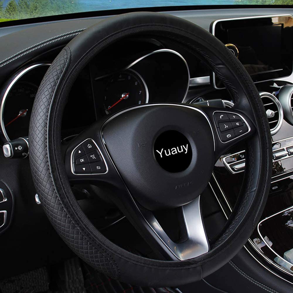 Yuauy Microfiber Leather Steering Wheel Covers Anti-Slip Universal Car Steering Wheel Cover (Black) - Image 2