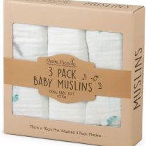 Petite Piccolo Super-soft Baby Muslins with Floating Feather Design 70cm x 70cm, Pack of 3