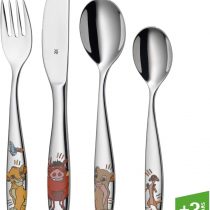 WMF The Lion King children's crockery, 4 pieces, for ages 3 and above, polished stainless steel, dishwasher-safe, Stainless Steel, Silver, 21.3 x 15.5 x 2.5 cm