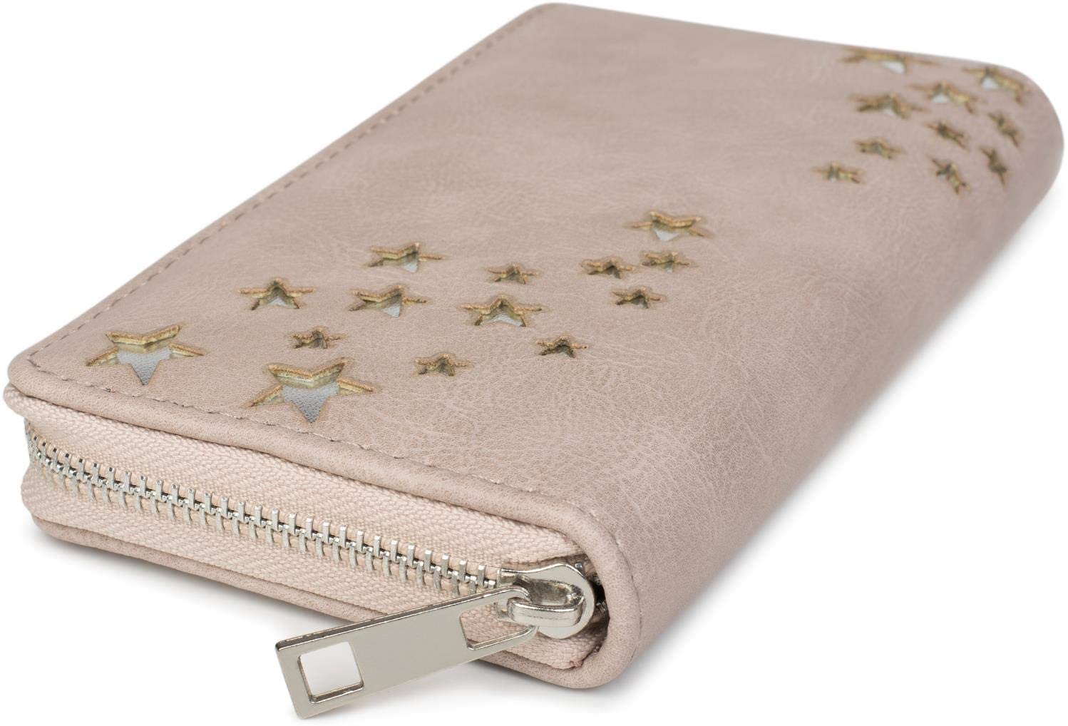 styleBREAKER Women's Wallet with Metallic Star Cut-Outs, Zippered Purse, Colour:Old Rose - Image 2