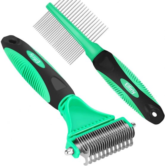 Elfirly Pet Dematting Tools with 2 Side Undercoat Rake for Cats and