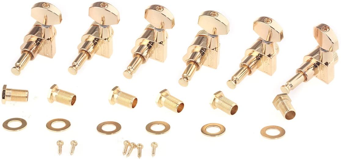 Musiclily Pro 6 in Line Guitar Locking Tuners Guitar Lock String Tuning Pegs Keys Machine Heads Set for Strat Tele Electric Guitar Gold - Image 2