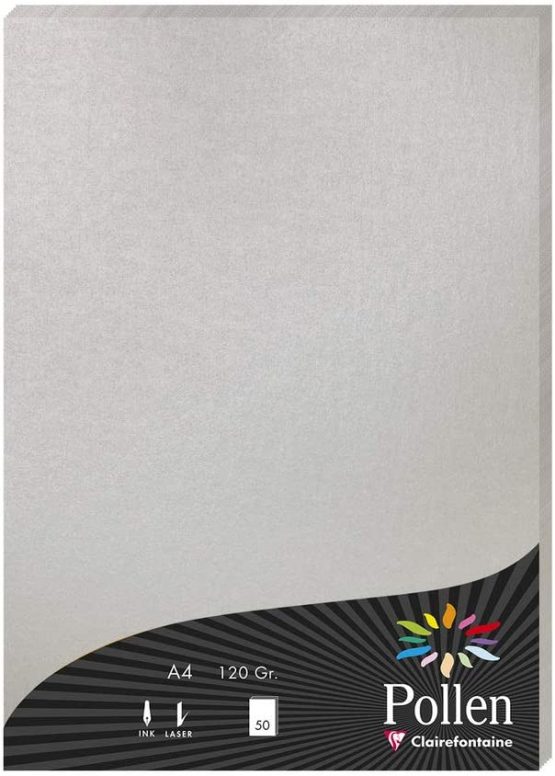 Clairefontaine Pollen Coloured Paper, A4, 120 g - Silver, Pack of 50 Sheets