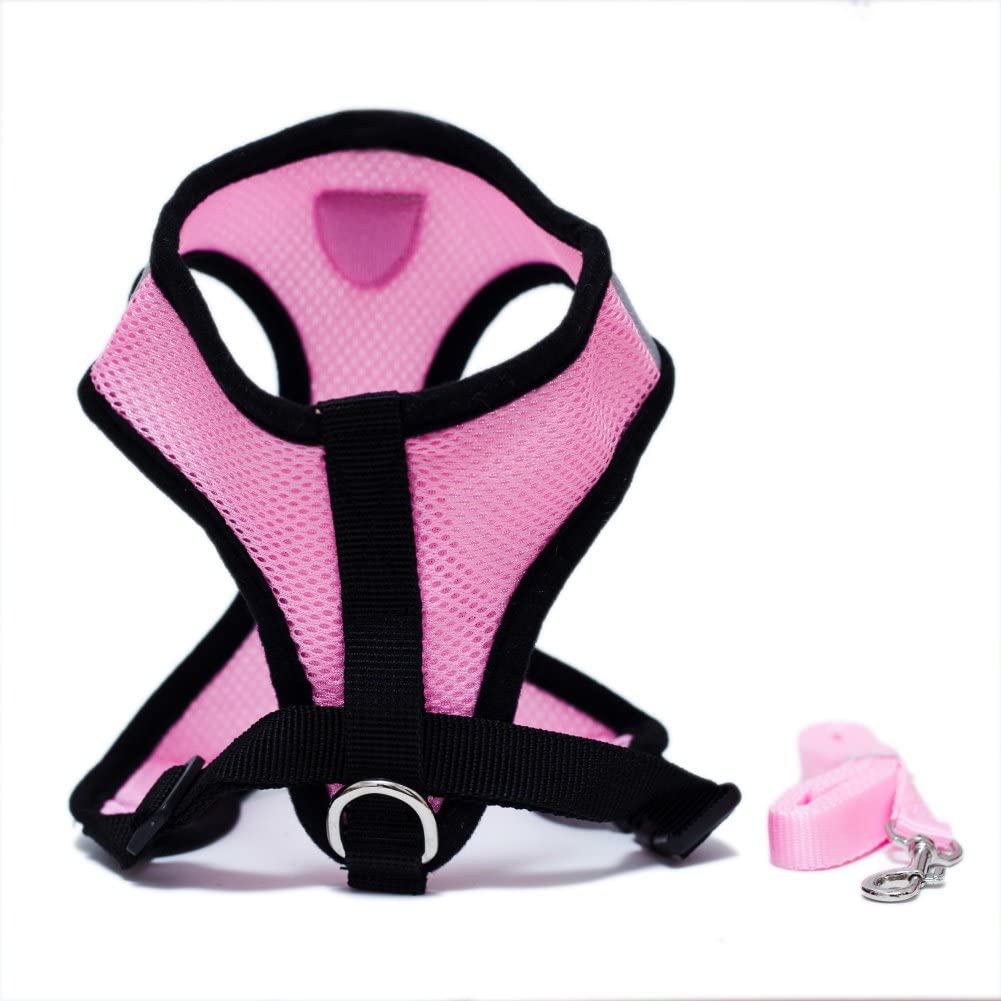 Locisne Mesh Fabric Dog Vest Harness Soft Adjustable Comfortable Pet Lead with Clip, Pink - Image 3
