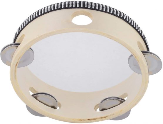 Tambourine for Church 8 inch Hand Held Drum Bell Birch Metal Jingles Percussion Musical Educational Instrument for KTV Party Kids Games by Musfunny (8 inch)