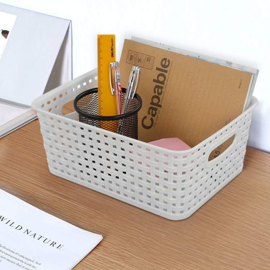Bblina 6-Pack Small White Plastic Weave Rattan Storage Basket Box - Image 3