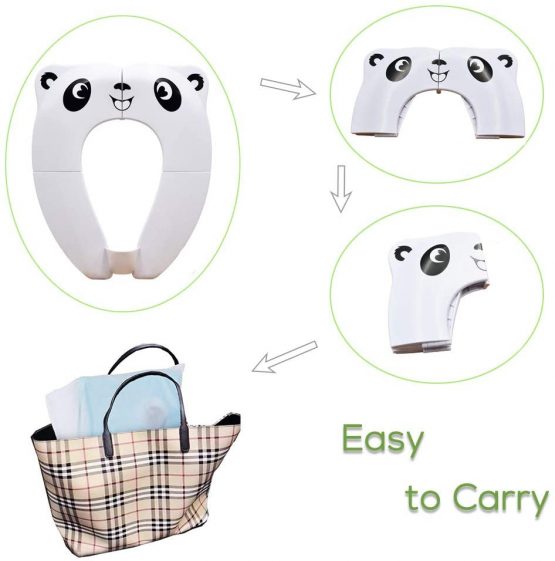 Pejoye Foldable Toilet Seat Toddler, Portable Toilet Training Seat for Kids, Travel Toddler Toilet Seat in ABS Material with 8 Anti Slip Silicon Pads and 1 Carry Bag, Blue Panda - Image 3