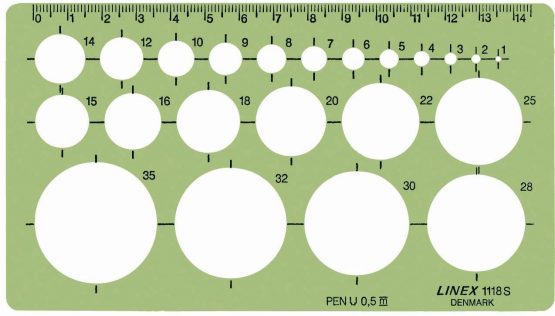 Linex 100413075 1118S Circular Stencil with Ink Nodules for Circles with a Diameter 1-35 mm Transparent 160 x 90 mm