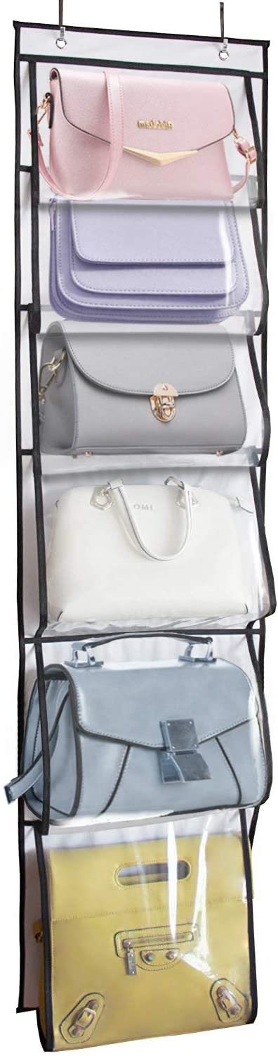 MISSLO Over Door Hanging Handbag Organiser Storage For Wardrobe Dust Bags for Handbags with 6 Different Size Pockets, Caps - Image 2