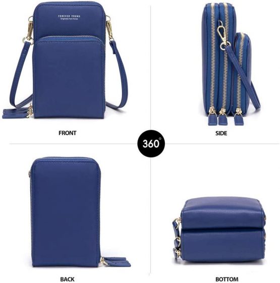 Fangoo Women Crossbody Phone Bag Small Cellphone Crossbody Purse Wallet Mini Lightweight Leather Cross Body Cell Phone Bag with Strap Card Slots (Blue) - Image 2