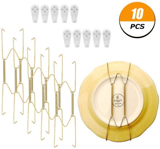 AIM Cloudbed 10 Pack Plate Hangers for Walls Plate Hangers Stainless Steel Compatible Decorative Plates Hooks Dish Diaplay Holder 8Inch with 10 PCS Wall Hooks (8 Inch Gold)