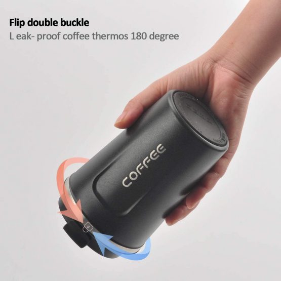 Black Coffee Cup, MOMSIV Vacuum Reusable Leakproof Double Wall Coffee Cup, Insulation Stainless Steel Eco-Friendly Travel Office Mug for Hot Coffee Tea and Cold Drinks, 13oz/380ml - Image 4