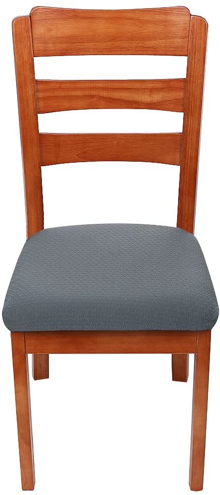 smiry Stretch Chair Seat Covers for Dining Room Grey Set of 4 Jacquard Dining Chair Seat Protectors Chair Slipcovers - Image 2