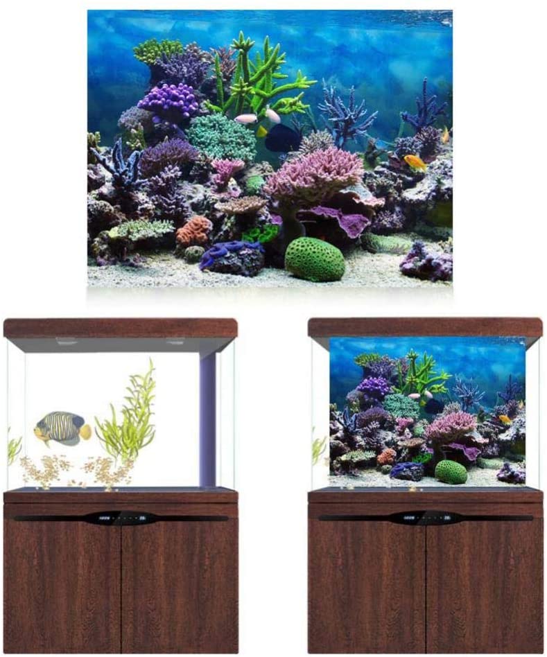 Mumusuki Aquarium Poster Underwater Marine Coral Fish Tank Background Poster Thicken PVC Adhesive Static Cling Backdrop Decorative Paper Cling Decals Sticker(91 * 41cm) - Image 3
