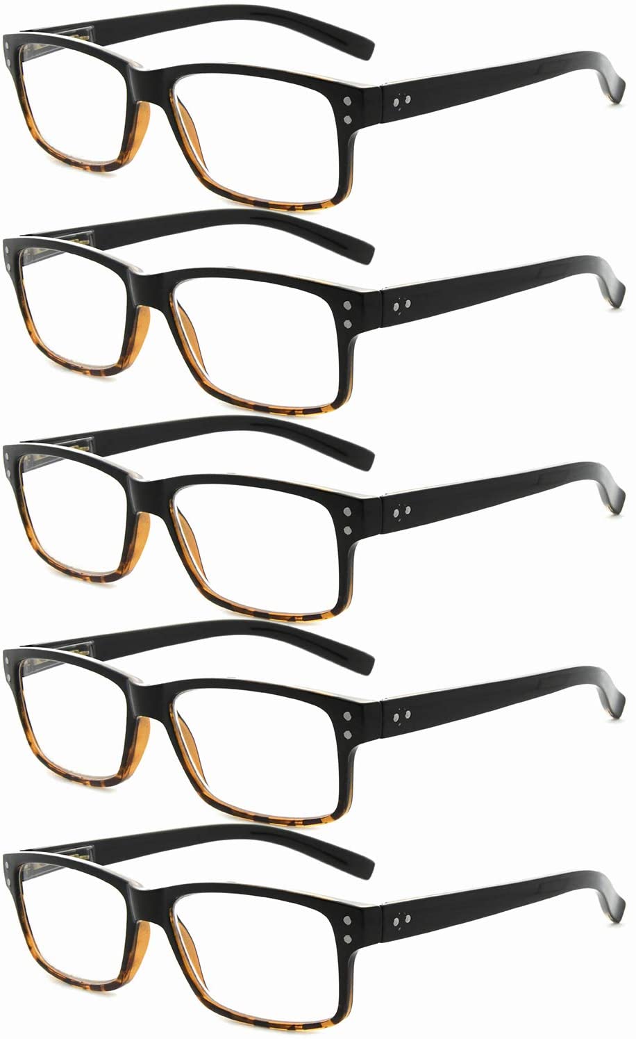 Eyekepper Vintage Reading Glasses-5 Pack,Black-Yellow Tortoise, Black/Yellow-5pcs All Clear Lens, +3.00