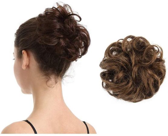 100% Human Hair Scrunchies , BARSDAR Curly Messy Bun Hairpiece Extensions Wedding Hair Pieces for Women Kids Messy Bun Real Hair Updo Donut Chignons 6#-Medium Chestnut Brown