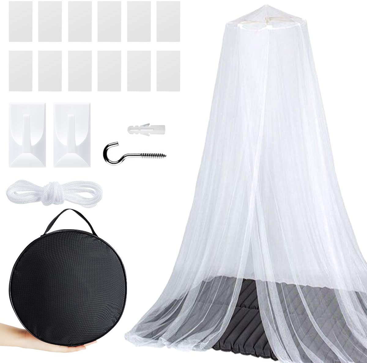 Vintoney Mosquito Net, Universal White Dome Mosquito Mesh Net, Easy Installation Mosquito Mesh Net Bed for All Size Bed, Hanging Bed Canopy Netting Ideal for Home Or Holidays (60x250x1200cm) - Image 2