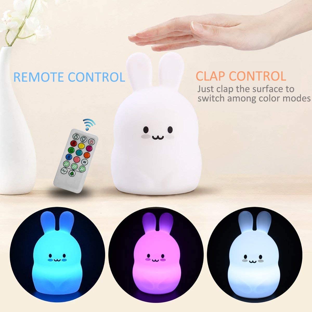 Tekemai Rabbit Night Light for Kids Bedside Lamp for Children Baby Nursery Lamp for Breastfeeding Safe Break Resistant - Image 4