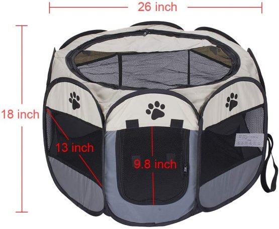 XianghuangTechnology Soft Fabric Portable Foldable Pet Dog Cat Puppy Playpen, Indoor/Outdoor use Pet Kennel Cage (Grey) - Image 2