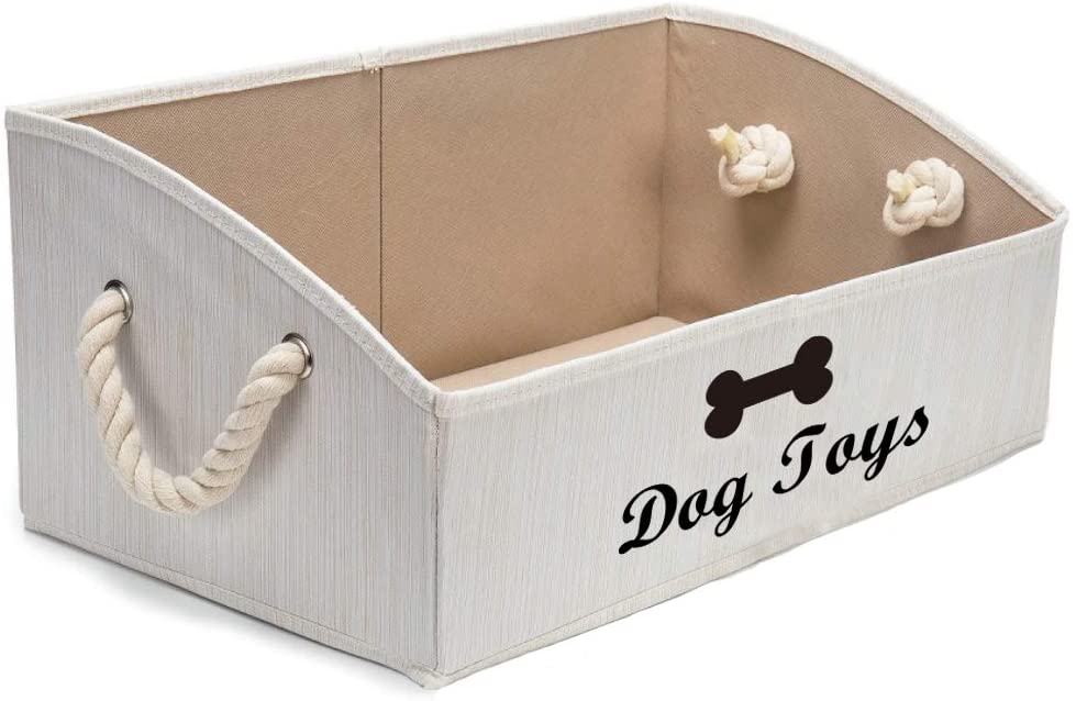 Geyecete Large Dog Toys Storage Bins, Foldable Fabric Trapezoid Organizer Boxes with Cotton Handle