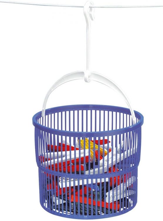 WENKO Basket Set-with 30 pegs, Polypropylene, Blue, 19 x 19 x 9 cm