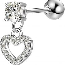 OUFER 16G 316L Stainless Steel Cartilage Earring Heart Shape Dangle Tragus Bars Clear CZ Helix Earrings